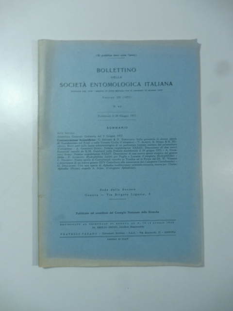 Bollettino della Società entomologica italiana, volume 105, n. 4-6, 1973
